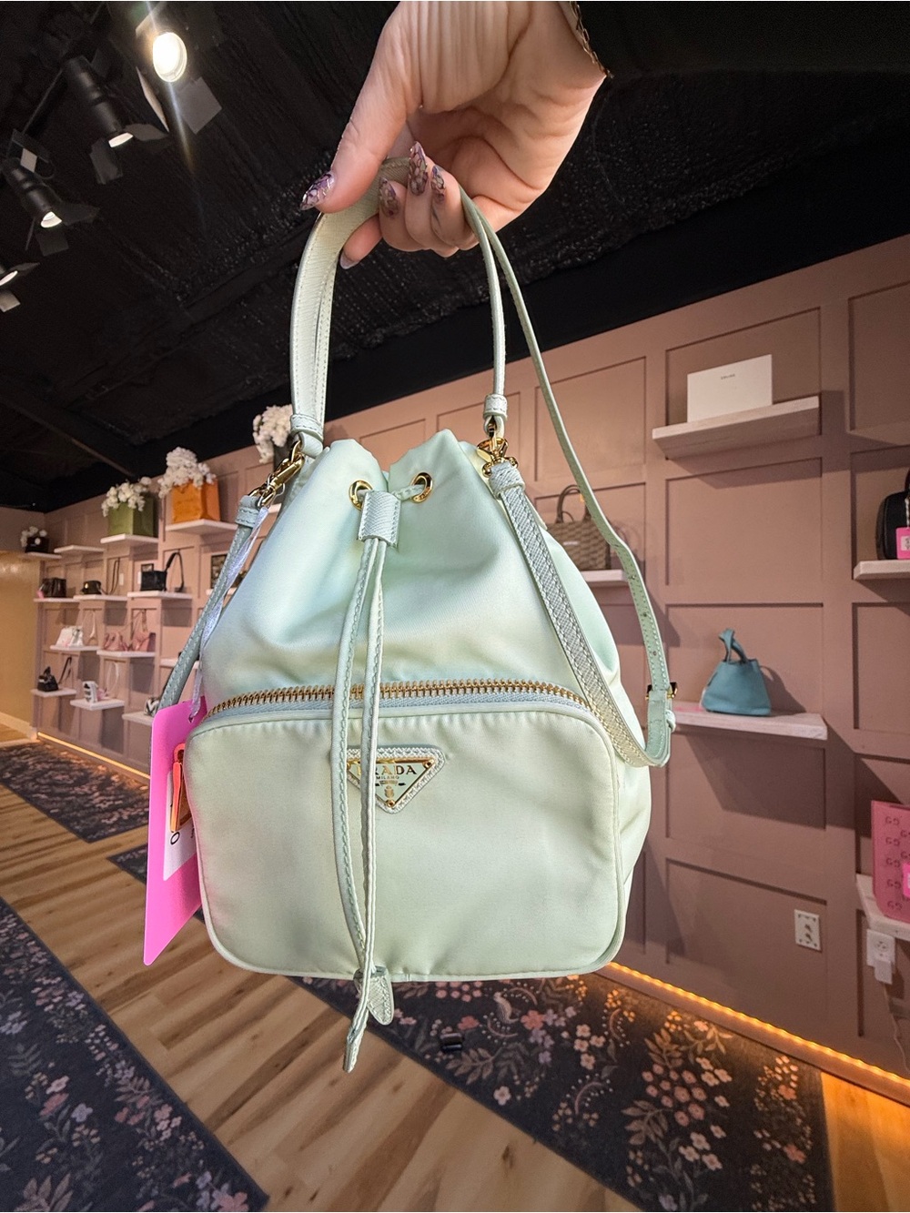 Prada Mint Green Nylon Drawstring Mini Backpack